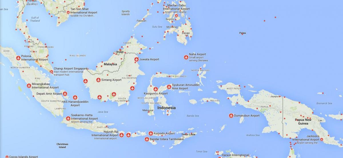 Mapa portów lotniczych Indonezji